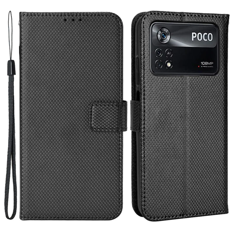 Pour Xiaomi Poco X4 Pro 5G Floctine Magnétique Flip Cuir Pepellet Case Soutien Fonction Textre Diamon - le Noir