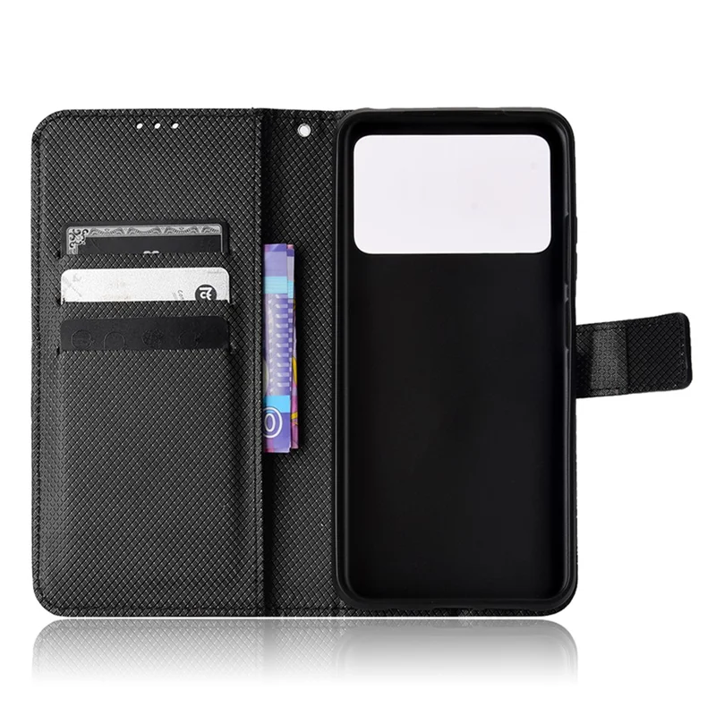 Pour Xiaomi Poco X4 Pro 5G Floctine Magnétique Flip Cuir Pepellet Case Soutien Fonction Textre Diamon - le Noir