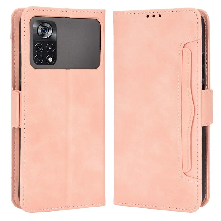 Für Xiaomi Poco X4 Pro 5G Magnetic Flip Leder Brieftasche Karton Slots Standbuch Schockdes TPU Innenschale - Rosa