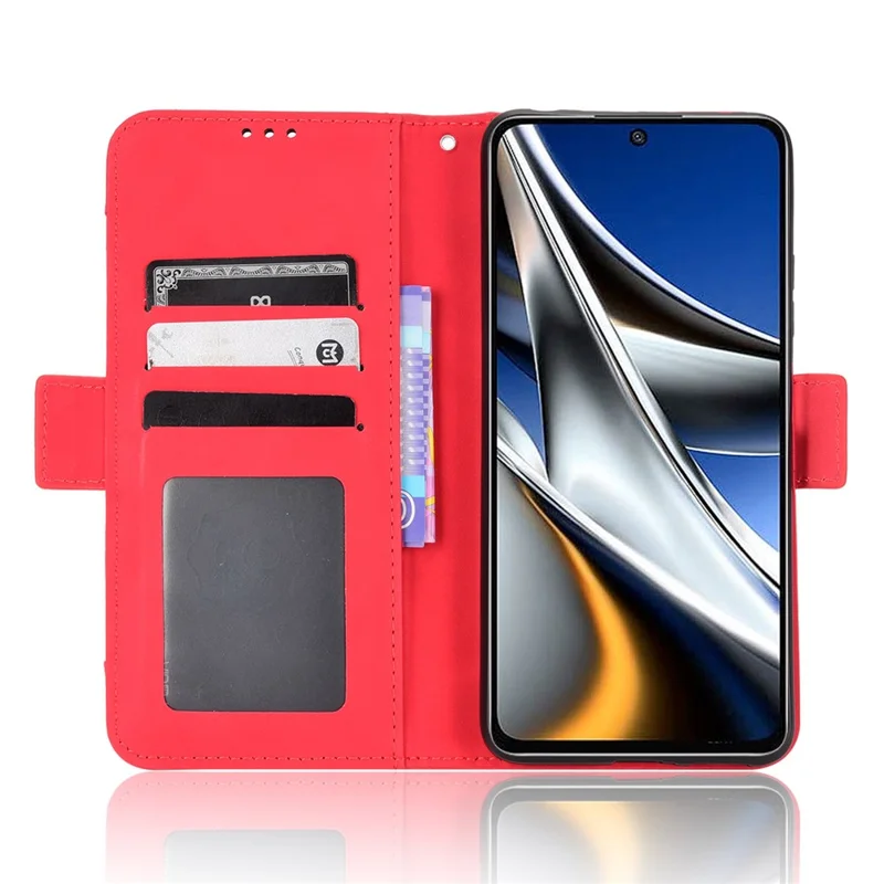 For Xiaomi Poco X4 Pro 5G Magnetic Flip Leather Wallet Case Card Slots Stand Book Shockproof TPU Inner Shell - Red