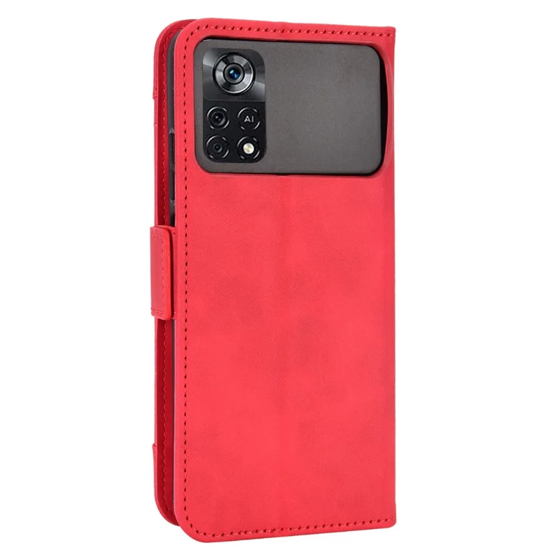 For Xiaomi Poco X4 Pro 5G Magnetic Flip Leather Wallet Case Card Slots Stand Book Shockproof TPU Inner Shell - Red