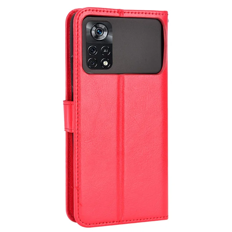 Para Xiaomi Poco X4 Pro 5g Crazy Horse Texture Capa de Couro - Vermelho