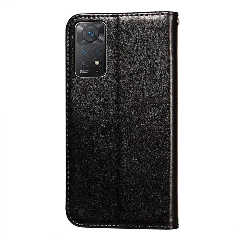 For Xiaomi Redmi Note 12 Pro 4G / 11 Pro 4G (MediaTek) / Note 11 Pro 5G (Qualcomm) Magnetic Clasp PU Leather Protective Cover Solid Color Phone Wallet Stand Case with Wrist Strap - Black