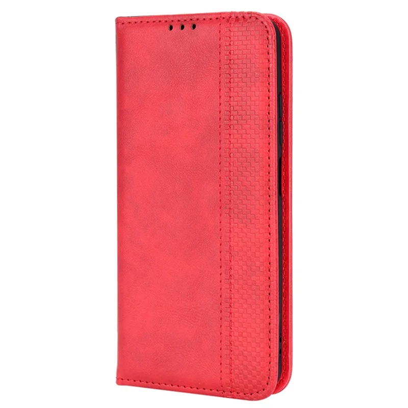 For Xiaomi Poco M4 Pro 4G Strong Magnetic Suction Retro Leather Wallet Case Mosaic Imprinted Stand Shockproof Phone Cover - Red