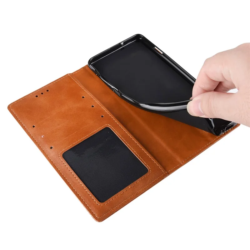 For Xiaomi Poco M4 Pro 4G Strong Magnetic Suction Retro Leather Wallet Case Mosaic Imprinted Stand Shockproof Phone Cover - Red