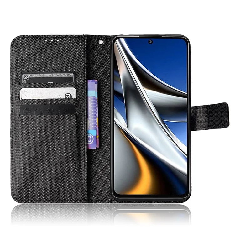 Para Xiaomi Poco M4 Pro 4G Wallet Case de Teléfono PU Cuero Magnético Cierre de Diamante Soporte Flip Cubierta Con Correa - Negro