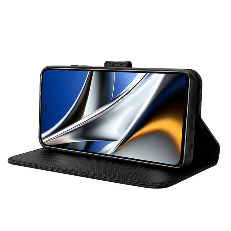 Para Xiaomi Poco M4 Pro 4G Wallet Case de Teléfono PU Cuero Magnético Cierre de Diamante Soporte Flip Cubierta Con Correa - Negro