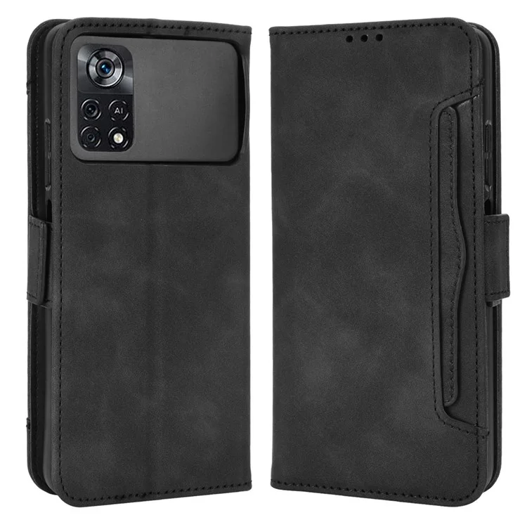 Per Xiaomi Poco M4 Pro 4G Protezione completa Stand Design Portafoglio Flip Case PU Pelle Chiusura magnetica Custodia protettiva con slot per più schede - Nero