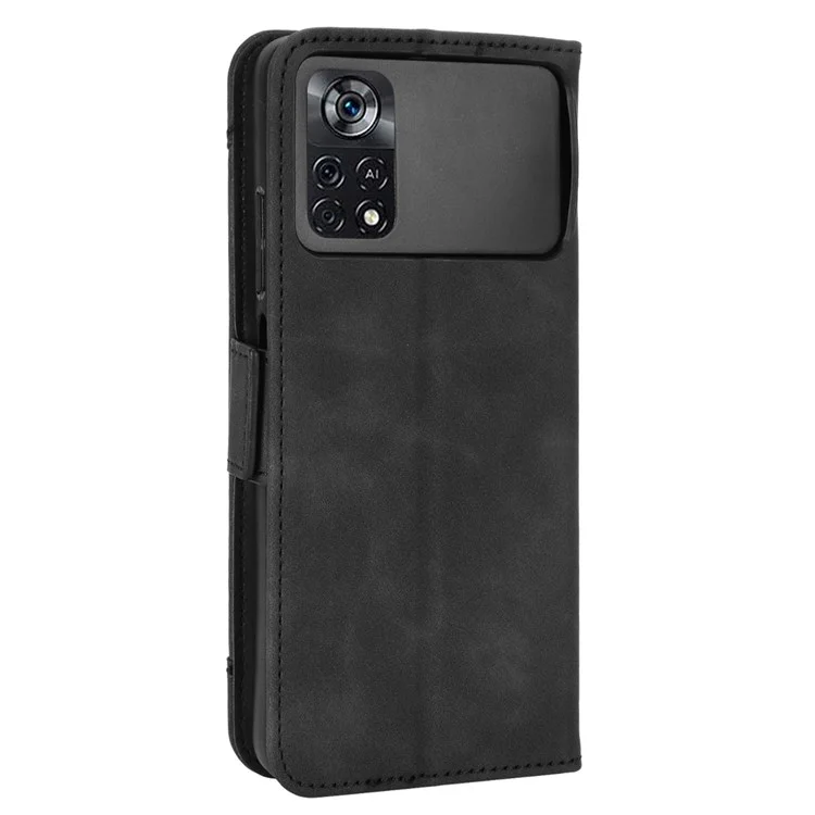 Per Xiaomi Poco M4 Pro 4G Protezione completa Stand Design Portafoglio Flip Case PU Pelle Chiusura magnetica Custodia protettiva con slot per più schede - Nero
