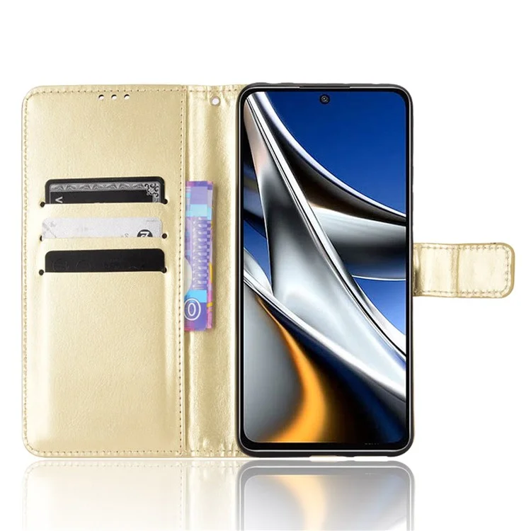 Per Xiaomi Poco M4 Pro 4G Flip Wallet Flip Shell Crazy Horse Texture Stand Function TPU Custodia Interna Con Cinturino - Oro