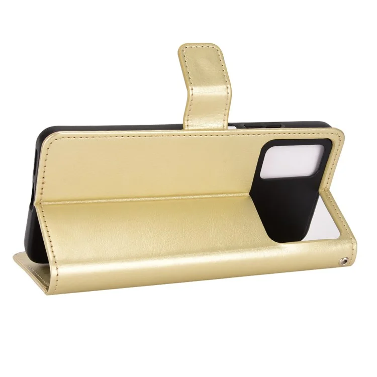 Per Xiaomi Poco M4 Pro 4G Flip Wallet Flip Shell Crazy Horse Texture Stand Function TPU Custodia Interna Con Cinturino - Oro