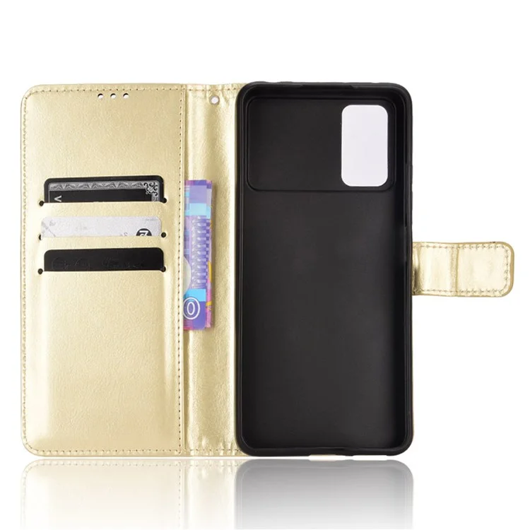 Per Xiaomi Poco M4 Pro 4G Flip Wallet Flip Shell Crazy Horse Texture Stand Function TPU Custodia Interna Con Cinturino - Oro