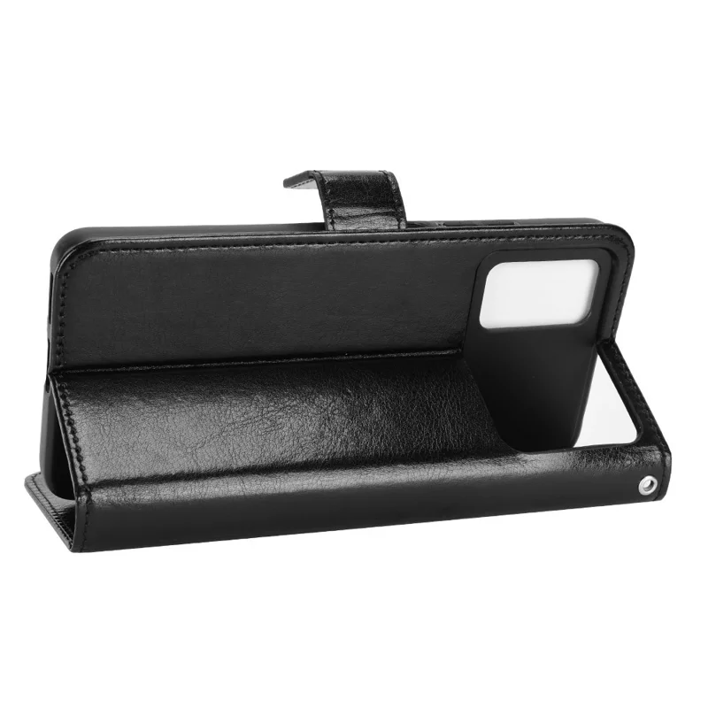 Per Xiaomi Poco M4 Pro 4G Custodia Portafoglio in Pelle Flip Guscio Texture Crazy Horse Funzione Supporto Interno Morbido TPU con Cinturino - Nero