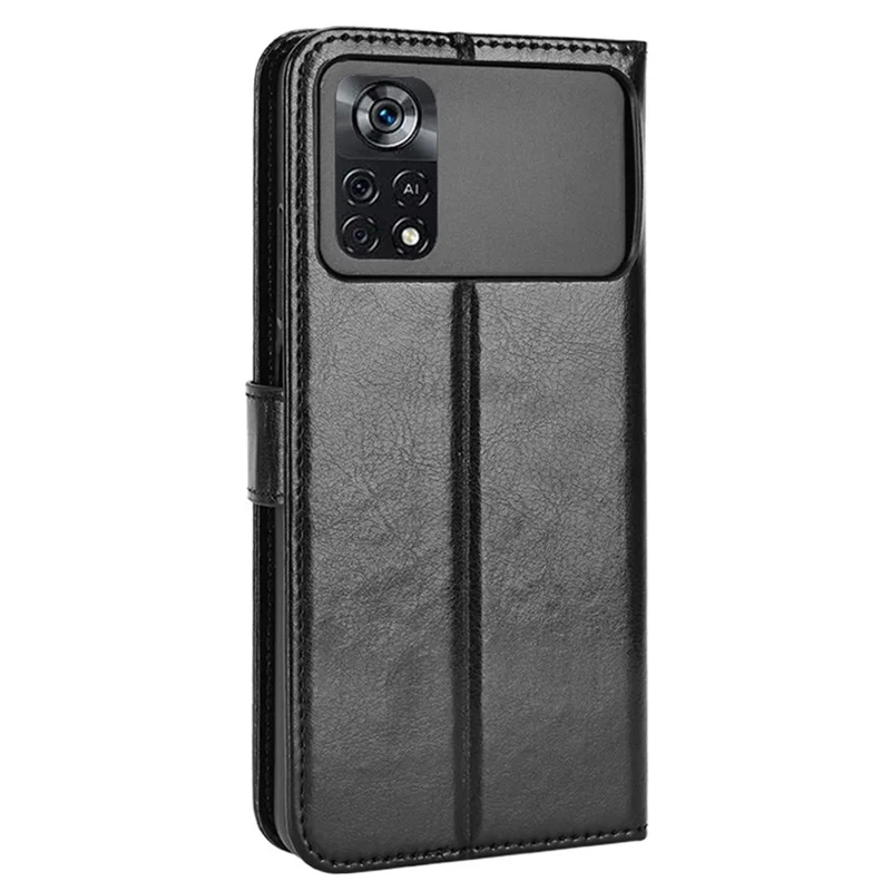 Per Xiaomi Poco M4 Pro 4G Custodia Portafoglio in Pelle Flip Guscio Texture Crazy Horse Funzione Supporto Interno Morbido TPU con Cinturino - Nero