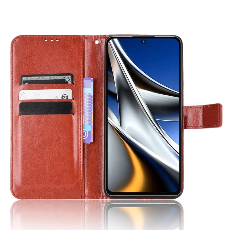Per Xiaomi Poco M4 Pro 4G Flip Wallet Flip Shell Crazy Horse Texture Stand Function TPU Custodia Interna Con Cinturino - Marrone