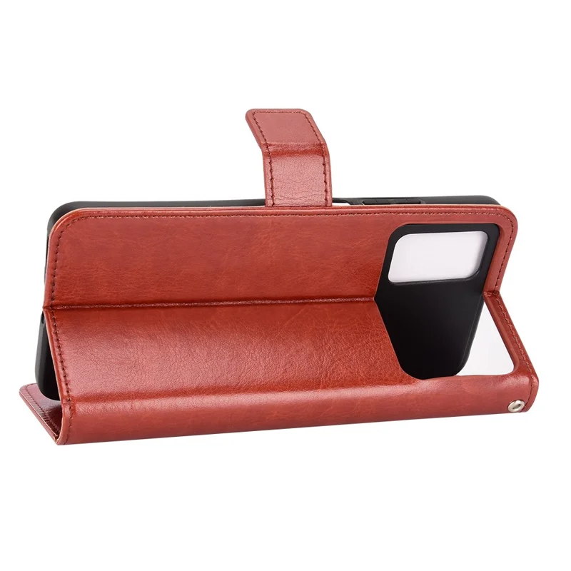 Per Xiaomi Poco M4 Pro 4G Flip Wallet Flip Shell Crazy Horse Texture Stand Function TPU Custodia Interna Con Cinturino - Marrone