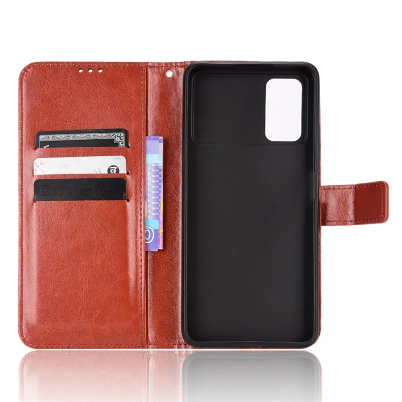 Per Xiaomi Poco M4 Pro 4G Flip Wallet Flip Shell Crazy Horse Texture Stand Function TPU Custodia Interna Con Cinturino - Marrone