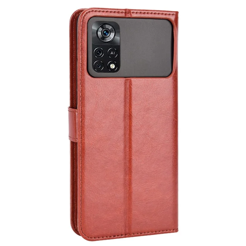 Per Xiaomi Poco M4 Pro 4G Flip Wallet Flip Shell Crazy Horse Texture Stand Function TPU Custodia Interna Con Cinturino - Marrone