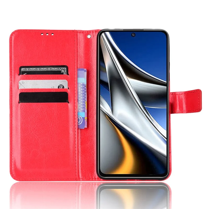 Para Xiaomi Poco M4 Pro 4G Funda Billetera de Cuero con Textura de Caballo Loco Función de Soporte Funda Interna Suave de TPU con Correa - Rojo