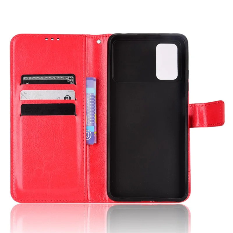 Para Xiaomi Poco M4 Pro 4G Funda Billetera de Cuero con Textura de Caballo Loco Función de Soporte Funda Interna Suave de TPU con Correa - Rojo