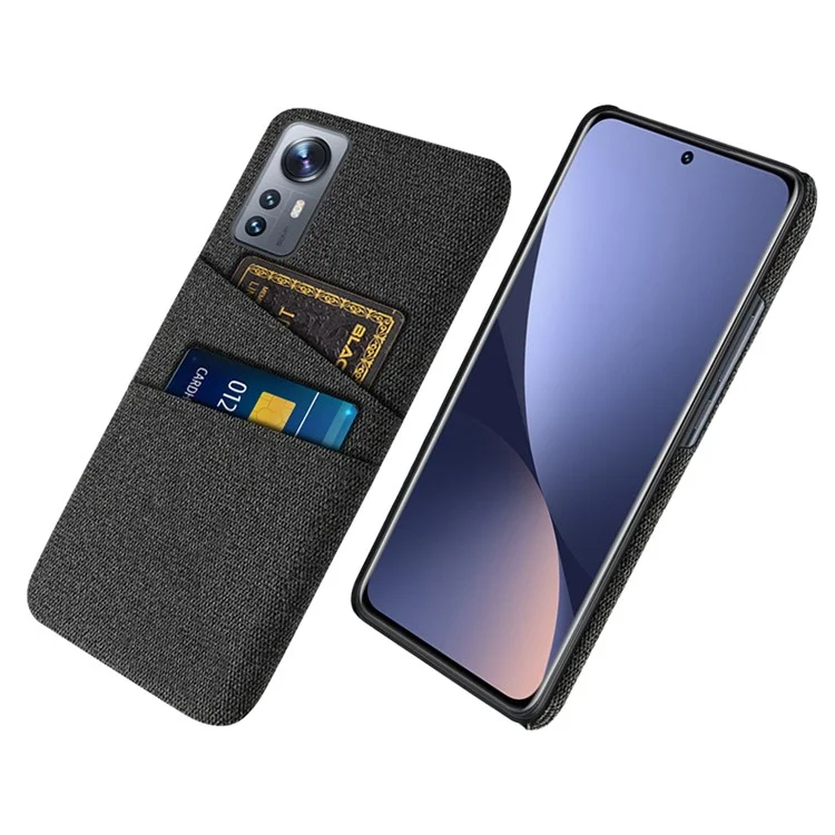 Para Xiaomi 12/12X/12S 5G Dual Card Slots Stylish Cloth Texture Mobile Phone Case Cloth + PC Protection Cover - Black