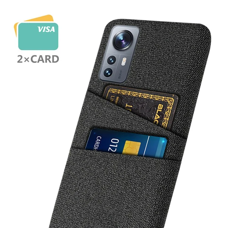 Para Xiaomi 12/12X/12S 5G Dual Card Slots Stylish Cloth Texture Mobile Phone Case Cloth + PC Protection Cover - Black