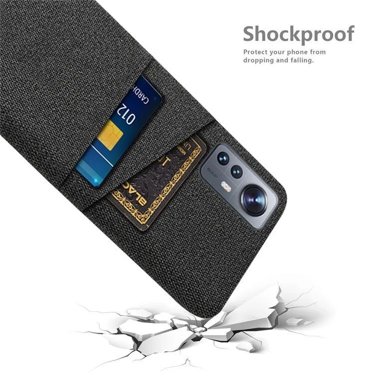 Para Xiaomi 12/12X/12S 5G Dual Card Slots Stylish Cloth Texture Mobile Phone Case Cloth + PC Protection Cover - Black