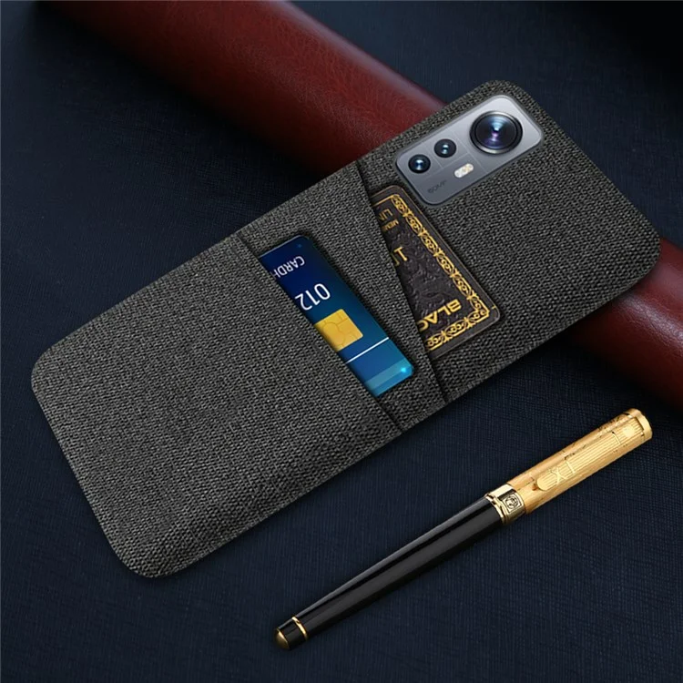Para Xiaomi 12/12X/12S 5G Dual Card Slots Stylish Cloth Texture Mobile Phone Case Cloth + PC Protection Cover - Black