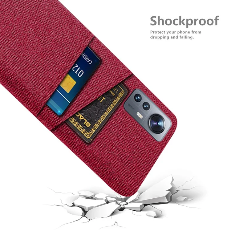 Cloth Texture Hard PC Cover for Xiaomi 12 Pro 5G/12S Pro 5G/12 Pro (Dimensity) 5G, Dual Card Slots Anti-drop Phone Case - Red