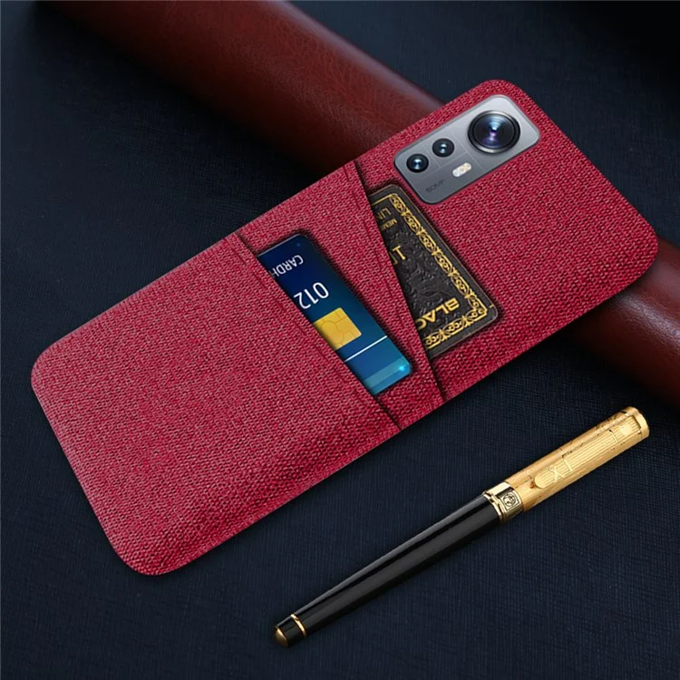 Cloth Texture Hard PC Cover for Xiaomi 12 Pro 5G/12S Pro 5G/12 Pro (Dimensity) 5G, Dual Card Slots Anti-drop Phone Case - Red