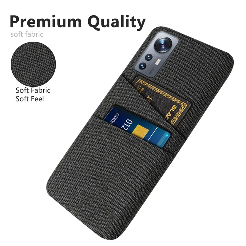 Cloth Texture Hard PC Cover for Xiaomi 12 Pro 5G/12S Pro 5G/12 Pro (Dimensity) 5G, Dual Card Slots Anti-drop Phone Case - Black
