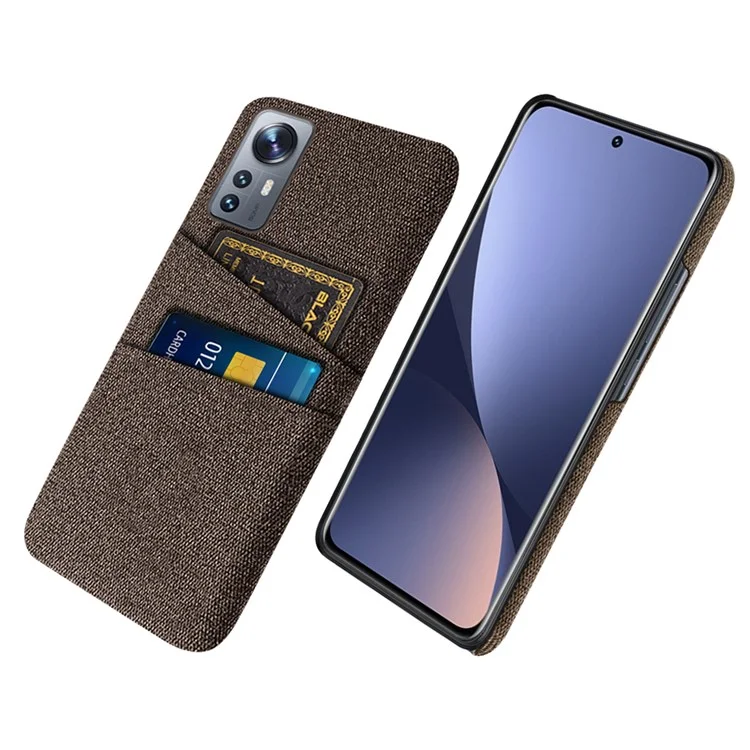 Cloth Texture Hard PC Cover for Xiaomi 12 Pro 5G/12S Pro 5G/12 Pro (Dimensity) 5G, Dual Card Slots Anti-drop Phone Case - Brown
