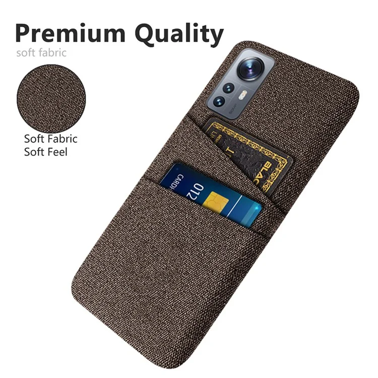 Cloth Texture Hard PC Cover for Xiaomi 12 Pro 5G/12S Pro 5G/12 Pro (Dimensity) 5G, Dual Card Slots Anti-drop Phone Case - Brown