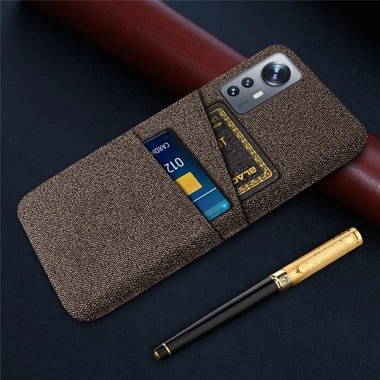 Cloth Texture Hard PC Cover for Xiaomi 12 Pro 5G/12S Pro 5G/12 Pro (Dimensity) 5G, Dual Card Slots Anti-drop Phone Case - Brown