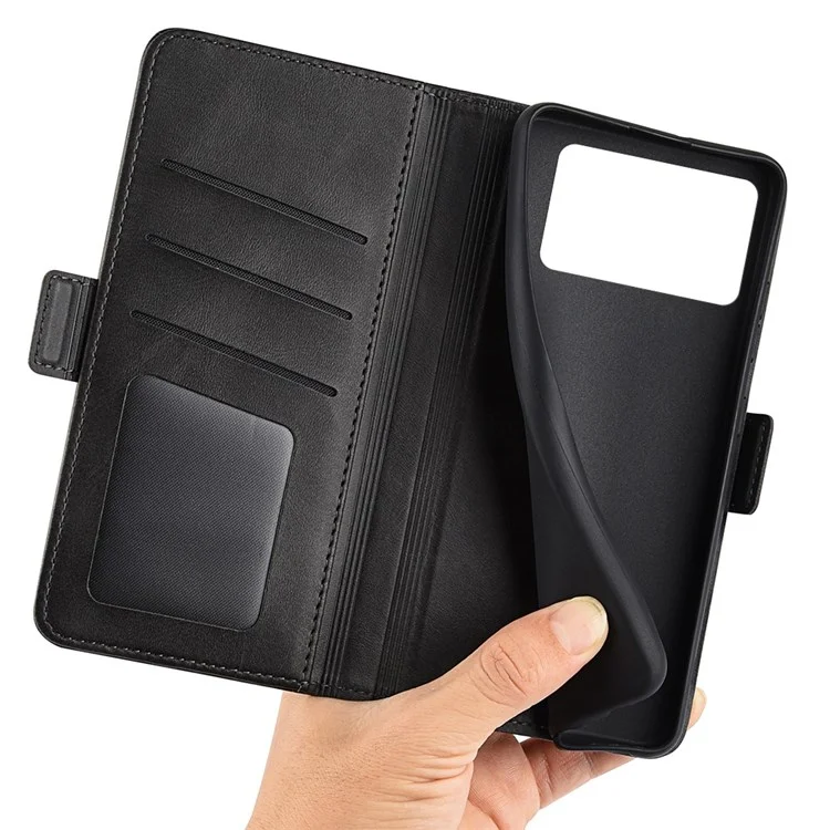 Folio Flip Dual-Clasp PU Leather Phone Shell for Xiaomi Poco X4 Pro 5G, Foldable Adjustable Stand Case Phone Wallet Accessory - Black