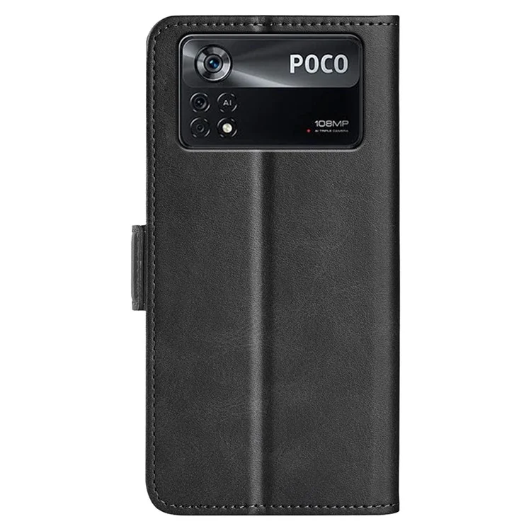 Folio Flip Dual-Clasp PU Leather Phone Shell for Xiaomi Poco X4 Pro 5G, Foldable Adjustable Stand Case Phone Wallet Accessory - Black