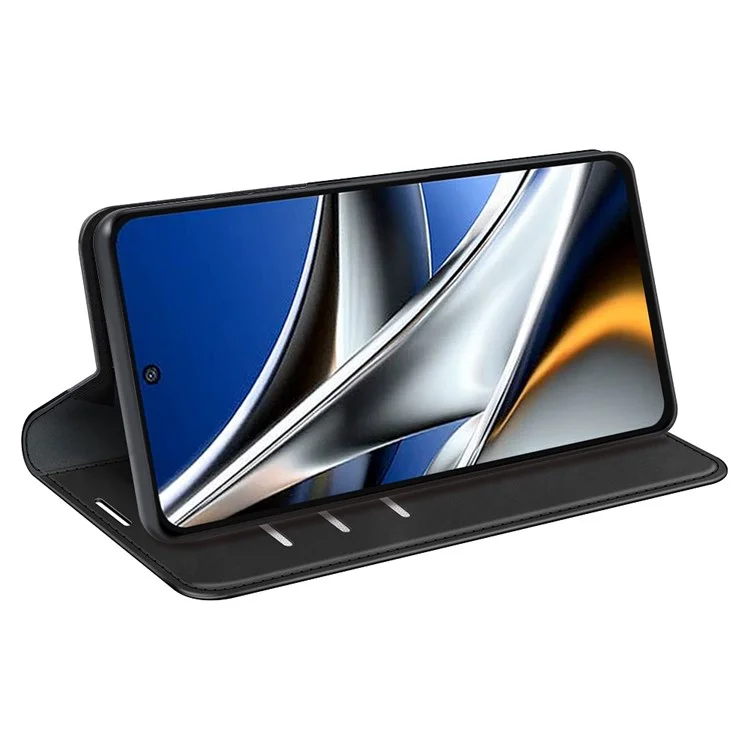 Copertina in Pelle di Texture Seta-touch Per Xiaomi Poco X4 Pro 5g, Custodia Protettiva Per Telefono a Flip Folio Assorbita Con Supporto Pieghevole Del Portafoglio - Nero