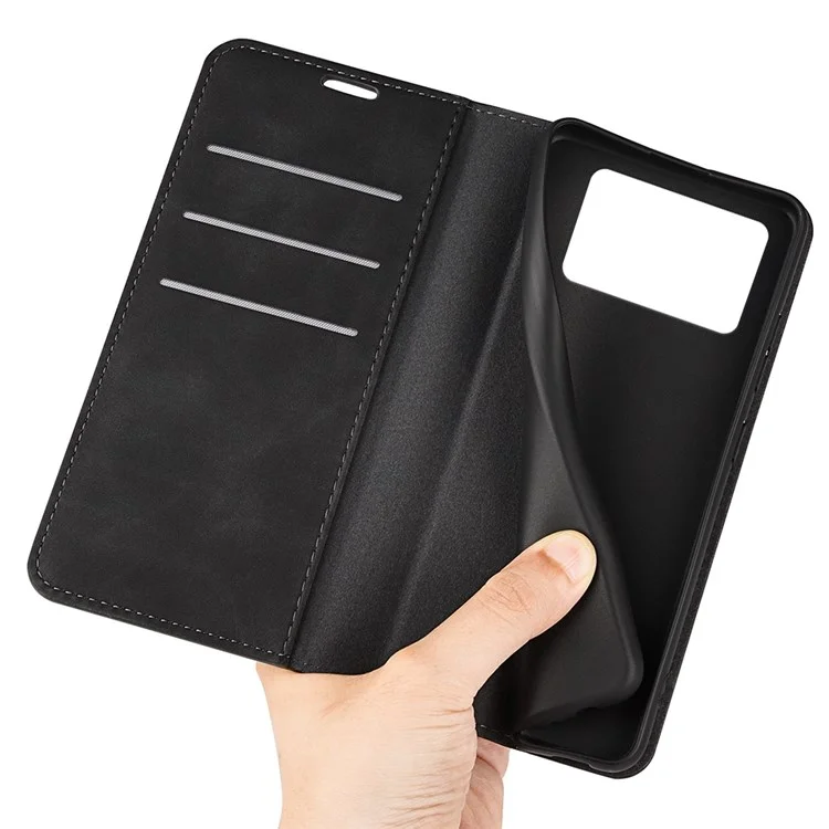 Copertina in Pelle di Texture Seta-touch Per Xiaomi Poco X4 Pro 5g, Custodia Protettiva Per Telefono a Flip Folio Assorbita Con Supporto Pieghevole Del Portafoglio - Nero
