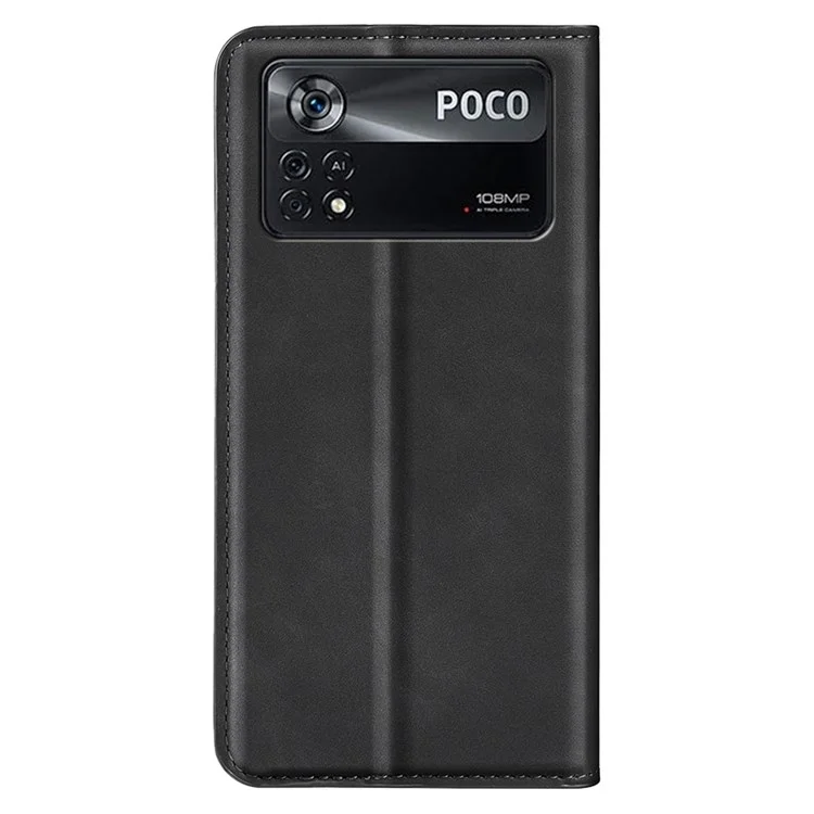 Copertina in Pelle di Texture Seta-touch Per Xiaomi Poco X4 Pro 5g, Custodia Protettiva Per Telefono a Flip Folio Assorbita Con Supporto Pieghevole Del Portafoglio - Nero
