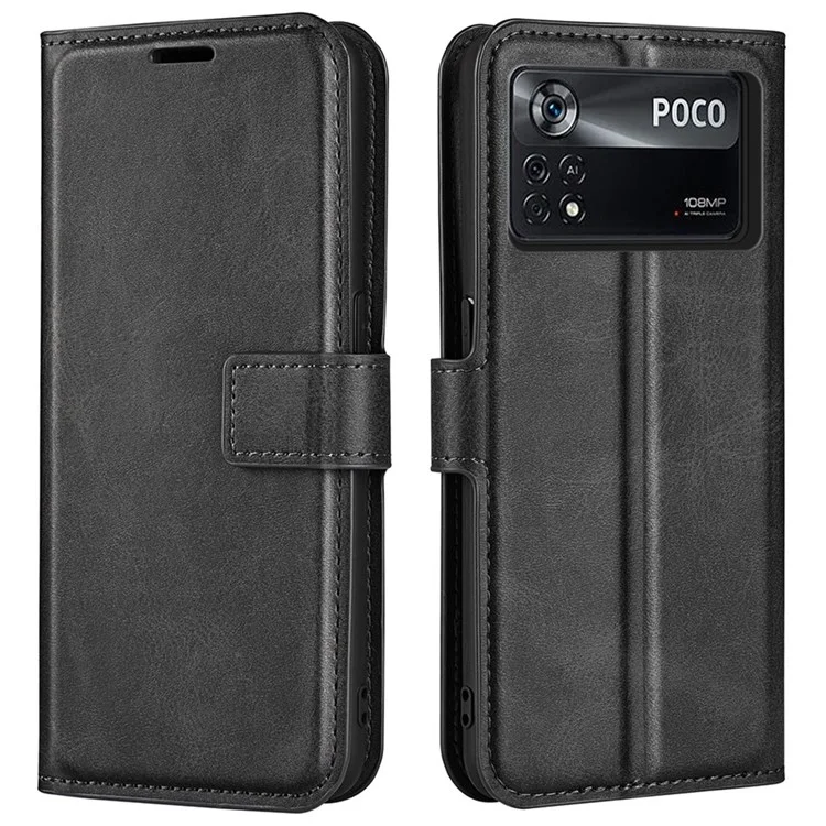 Case de Cuero Folio Flip Para Xiaomi Poco X4 Pro 5G, Cubierta Del Teléfono de Cierre Magnético Con Billetera de Soporte - Negro