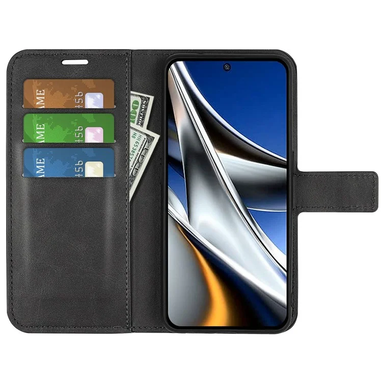 Case de Cuero Folio Flip Para Xiaomi Poco X4 Pro 5G, Cubierta Del Teléfono de Cierre Magnético Con Billetera de Soporte - Negro