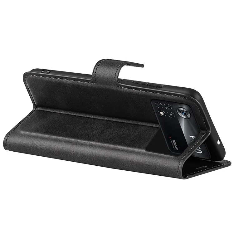 Case de Cuero Folio Flip Para Xiaomi Poco X4 Pro 5G, Cubierta Del Teléfono de Cierre Magnético Con Billetera de Soporte - Negro