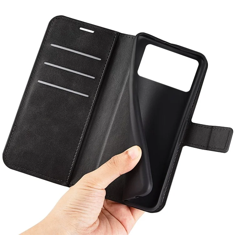 Case de Cuero Folio Flip Para Xiaomi Poco X4 Pro 5G, Cubierta Del Teléfono de Cierre Magnético Con Billetera de Soporte - Negro