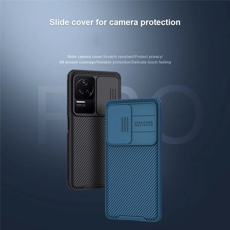 Nillkin Camshield Pro Série Phone Case Para Xiaomi Redmi K50/K50 Pro, Cutups Precisos TPU Frame + PC à Prova de Choque Shell Com Tampa da Lente da Câmera Deslizante - Azul