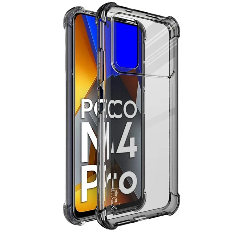 IMAK Airbag Anti-Drop Case per Xiaomi Poco M4 Pro Custodia Slim TPU Telefono Copertura Antishock Trasparente Protettore con Pellicola Protettiva per lo Schermo - Nero Trasparente