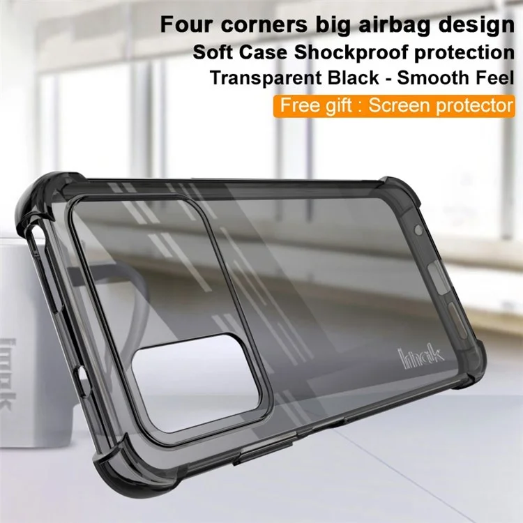 IMAK Airbag Anti-Drop Case per Xiaomi Poco M4 Pro Custodia Slim TPU Telefono Copertura Antishock Trasparente Protettore con Pellicola Protettiva per lo Schermo - Nero Trasparente