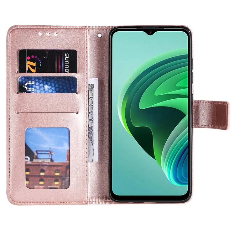 For Xiaomi Redmi Note 11E 5G / Redmi 10 5G / Redmi 10 Prime+ 5G Anti-collision Wallet Stand Design Imprinted Mandala Flower PU Leather Phone Flip Cover Phone Case - Rose Gold