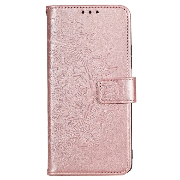 For Xiaomi Redmi Note 11E 5G / Redmi 10 5G / Redmi 10 Prime+ 5G Anti-collision Wallet Stand Design Imprinted Mandala Flower PU Leather Phone Flip Cover Phone Case - Rose Gold