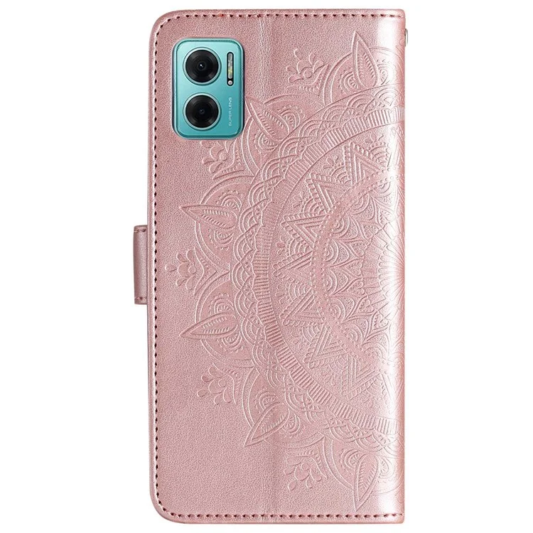 For Xiaomi Redmi Note 11E 5G / Redmi 10 5G / Redmi 10 Prime+ 5G Anti-collision Wallet Stand Design Imprinted Mandala Flower PU Leather Phone Flip Cover Phone Case - Rose Gold