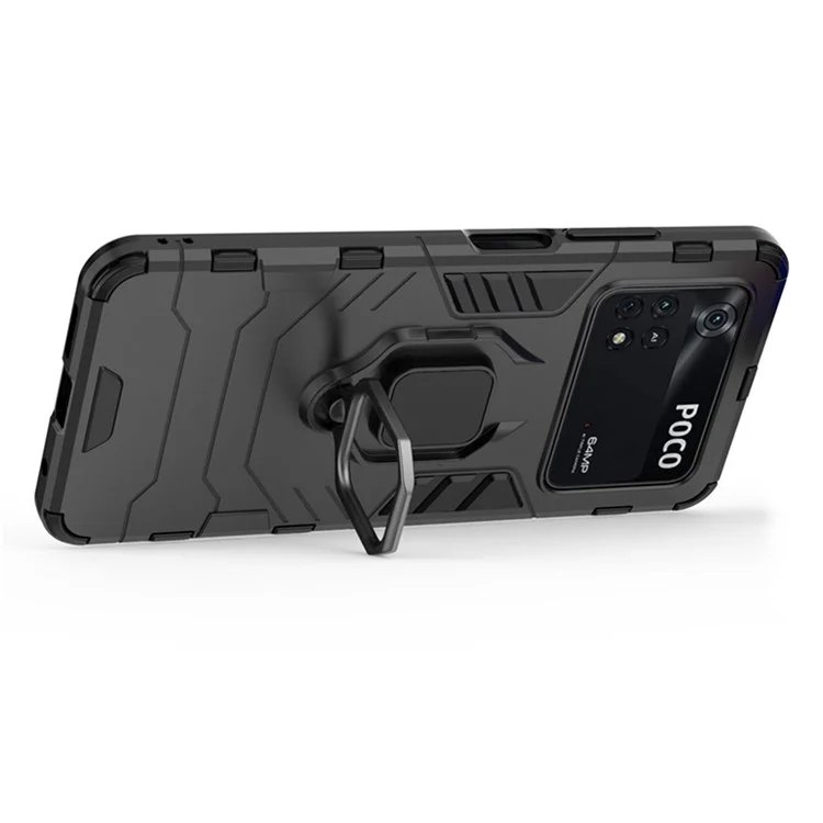 Custodia telefono antiurto per Xiaomi Poco M4 Pro 4G con anello da supporto, custodia protettiva in TPU morbido + PC duro anti-caduta - Nero